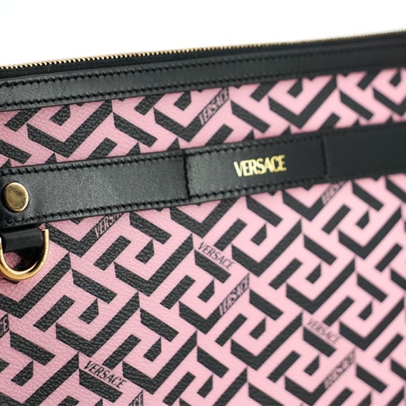 VERSACE Pink Calf Leather Greca Shoulder Bag - Picture 4 of 5